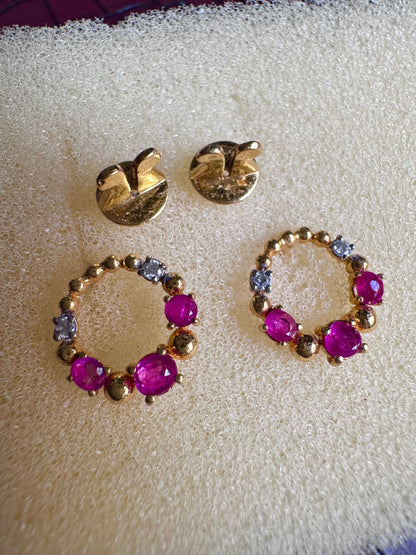 Elegant Natural Unheated Ruby & Diamond Stud Earrings in 18K Gold – Perfect for Everyday Wear