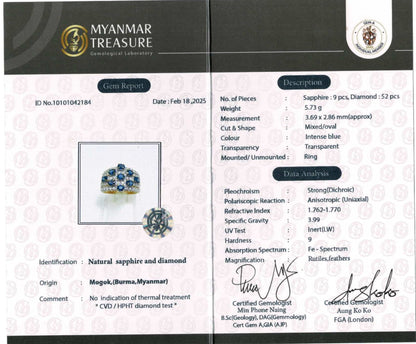 Unisex Natural Diamonds and Natural Unheated  Sapphires (2CT) Ring in 20K Solid Gold