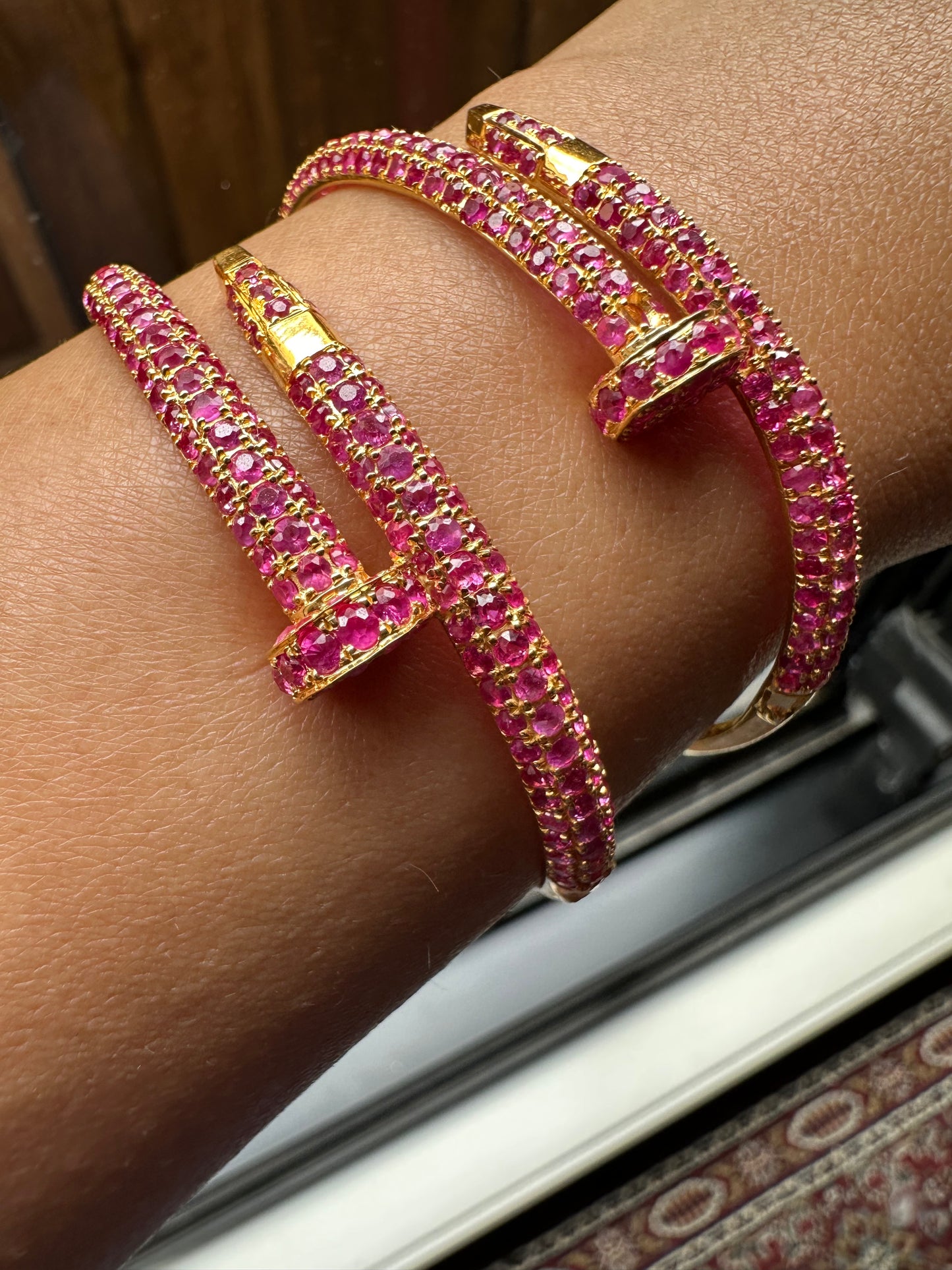 Cartier-Inspired Nail Bangle – Natural Unheated Red Ruby in 20K Solid Gold