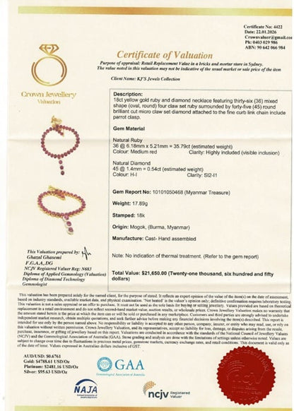 Timeless Natural Unheated Burmese Ruby(35.57CT) Necklace  with Diamonds Drop