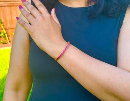 Natural Unheated Burmese Rubies Bangle in 18K Solid Gold