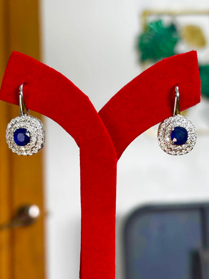 Natural Unheated Burmese Sapphire Earrings and Pendant in Solid Gold