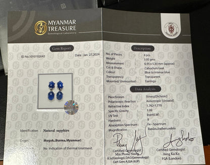5.3 CT Natural Unheated Burmese (4) Sapphire Cabochons Earring