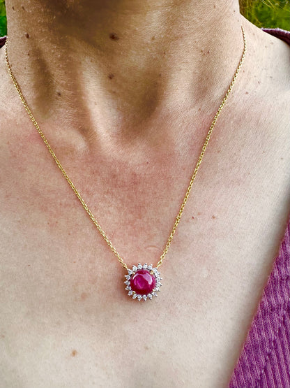 Celestial Ruby – 4.50ct Natural Unheated Mogok Star Ruby (4.5CT) Natural Diamonds & 20K Gold Pendant