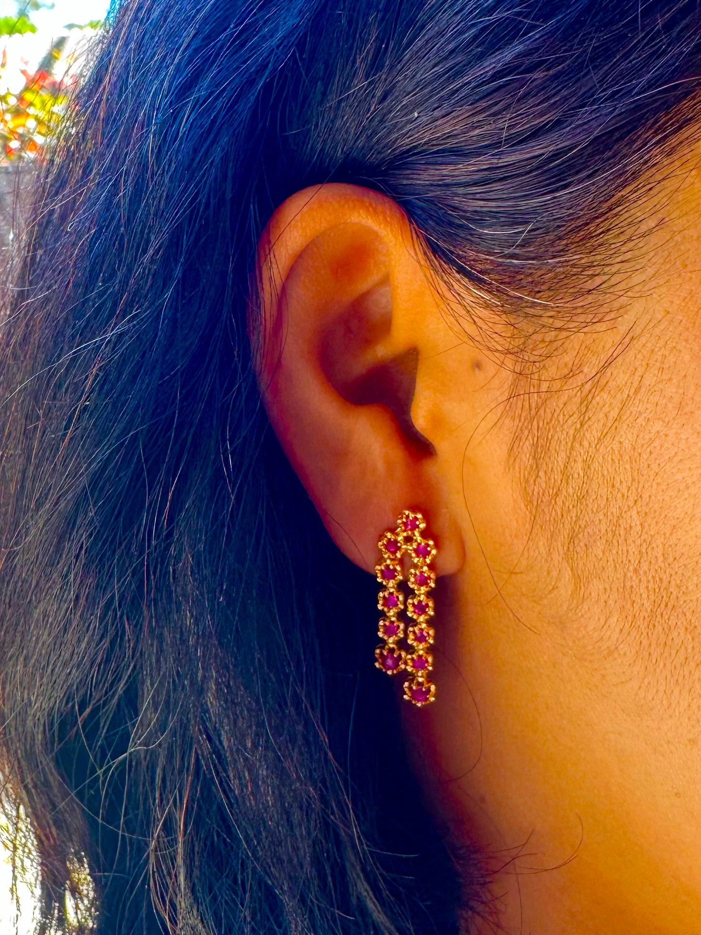 Timeless Floral Cascade Earrings – 20K Solid Gold with Natural Unheated Burmese Rubies