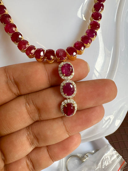 Timeless Natural Unheated Burmese Ruby(35.57CT) Necklace  with Diamonds Drop