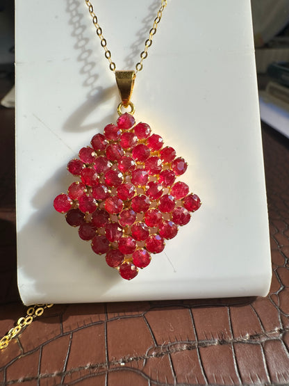 Natural Unheated Mogok Ruby Cluster Pendant | 4.00ct Ruby | 18ct Gold