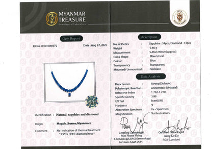 Emerald Cut Natural Unheated Burmese Sapphires and Diamonds Necklace