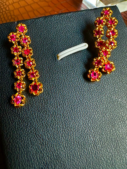 Timeless Floral Cascade Earrings – 20K Solid Gold with Natural Unheated Burmese Rubies
