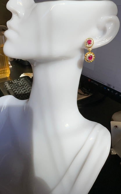 Four pieces Burmese natural unheated ruby and natural diamond earrings in 18K solid gold