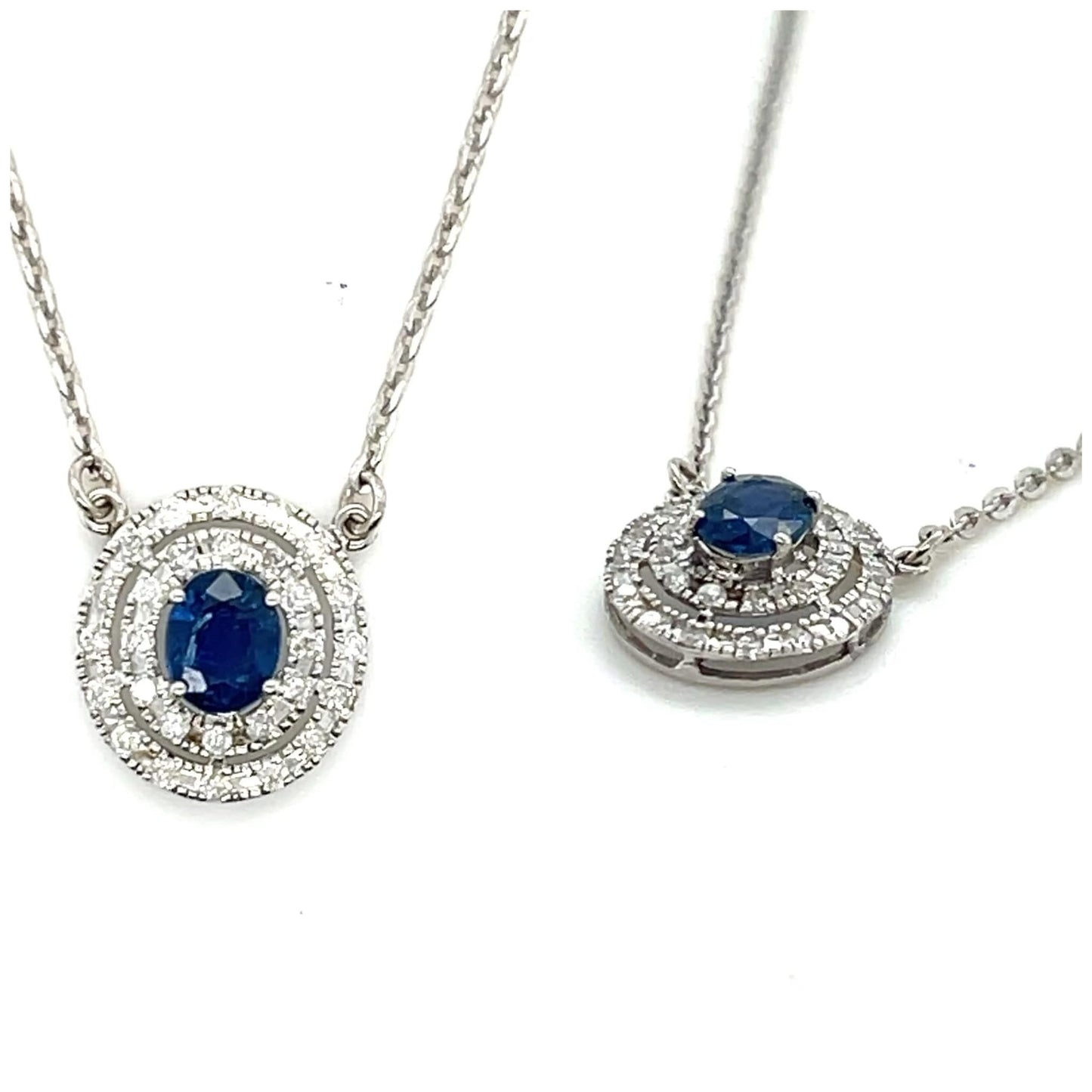 21K solid white gold with Burmese Natural Unheated Sapphire and Genuine Diamonds Necklace