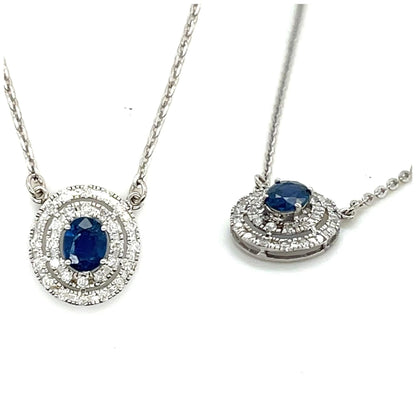 21K solid white gold with Burmese Natural Unheated Sapphire and Genuine Diamonds Necklace