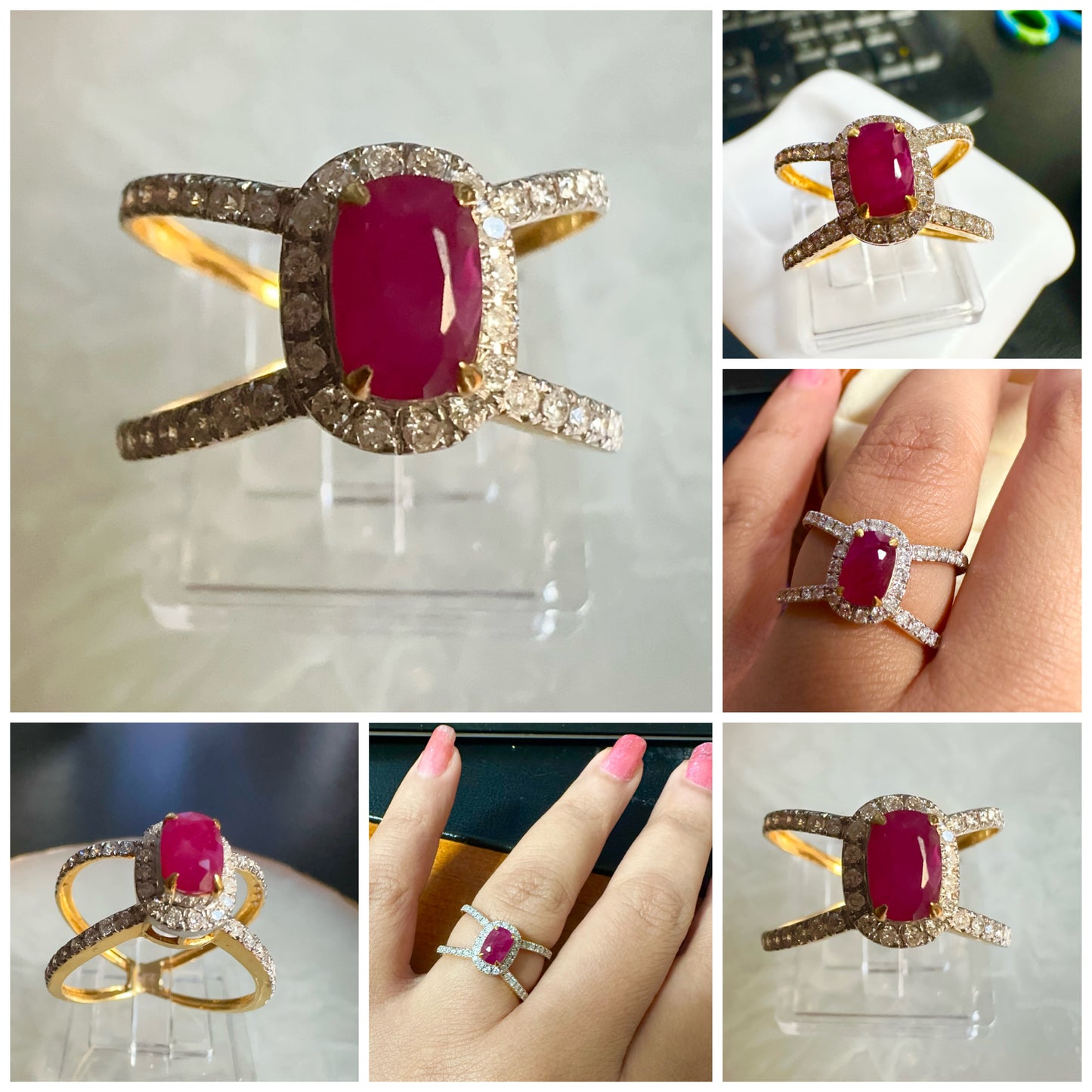 Beautiful Burmese Natural Unheated Ruby (1.0CT) and Natural Diamonds Ring in 20K Solid Gold