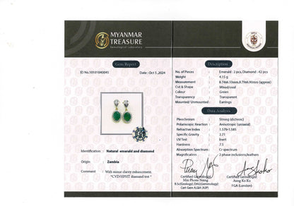 Timeless Natural Emerald & Diamond Dangle Earrings in 20K Solid Gold