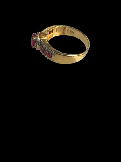 SChannel Set Engagement Ring with Natural Unheated Ruby and Diamonds Ring in 18K Gold