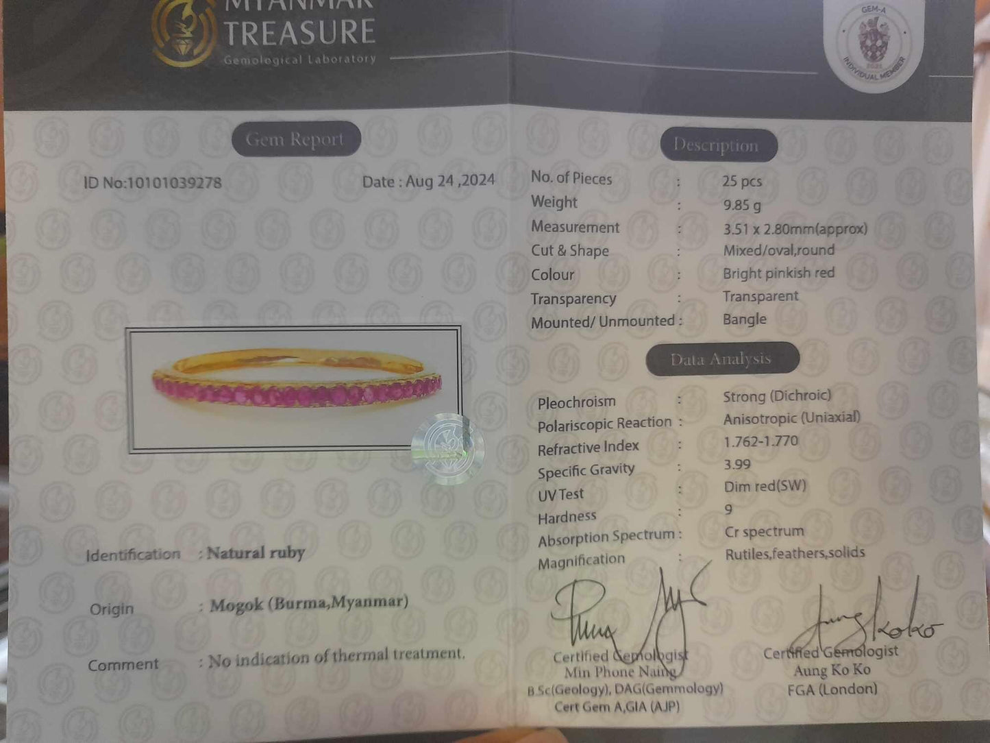 Natural Unheated Burmese Rubies Bangle in 18K Solid Gold