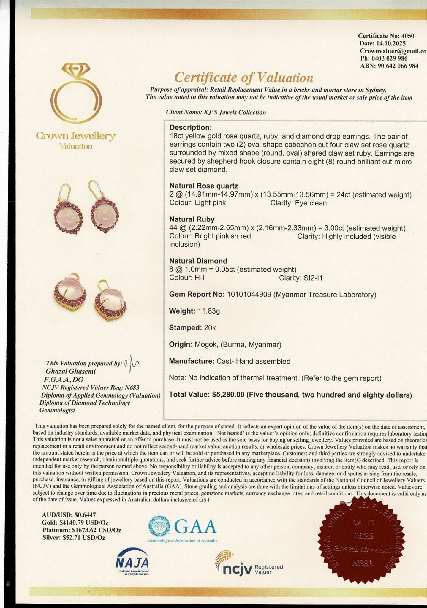 Elegant Rose Quartz & Ruby Earrings • Diamond Accented • 20ct Gold