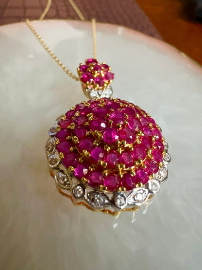 Pigeon Blood-Red Natural Unheated Burmese Ruby & Diamond Pendant in 20K Gold
