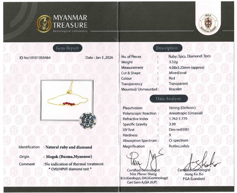 Elegant Natural Unheated Burmese Ruby & Diamond Adjustable Bracelet in 18ct Yellow Gold