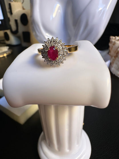 Burmese Natural Unheated Ruby and Natural Diamonds Ring in 20K Solid Gold