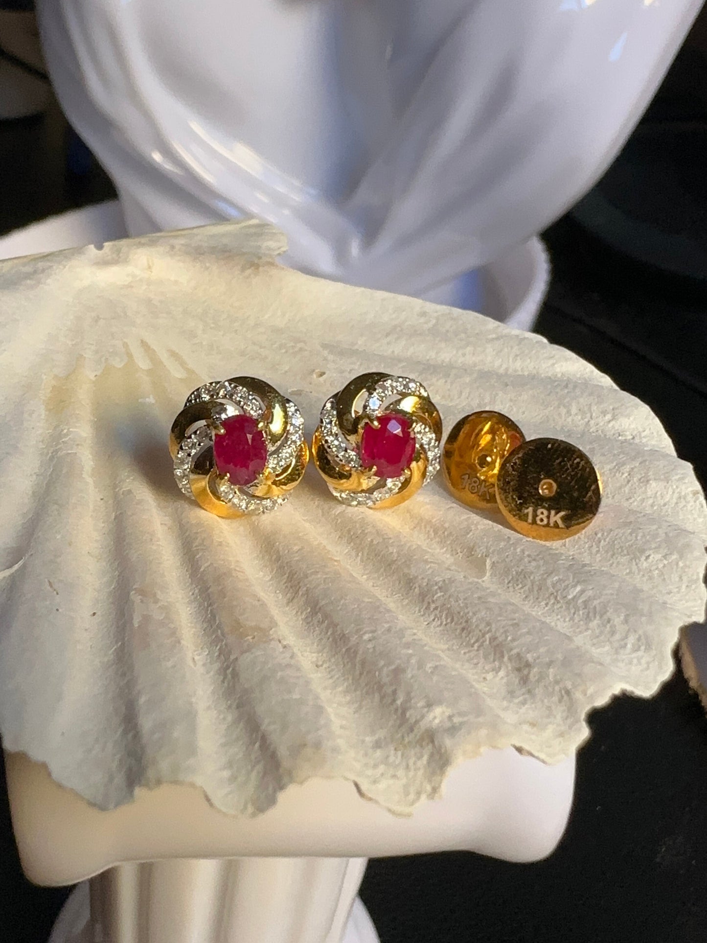 Burmese Natural Unheated Ruby and Natural Diamonds Earrings (1.28CT) in 18K Solid Yellow Gold