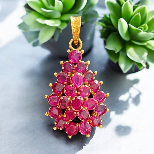 Beautiful Teardrop pendant in Natural Unheated Burmese Ruby (total 4 carats) and 20K Solid Gold
