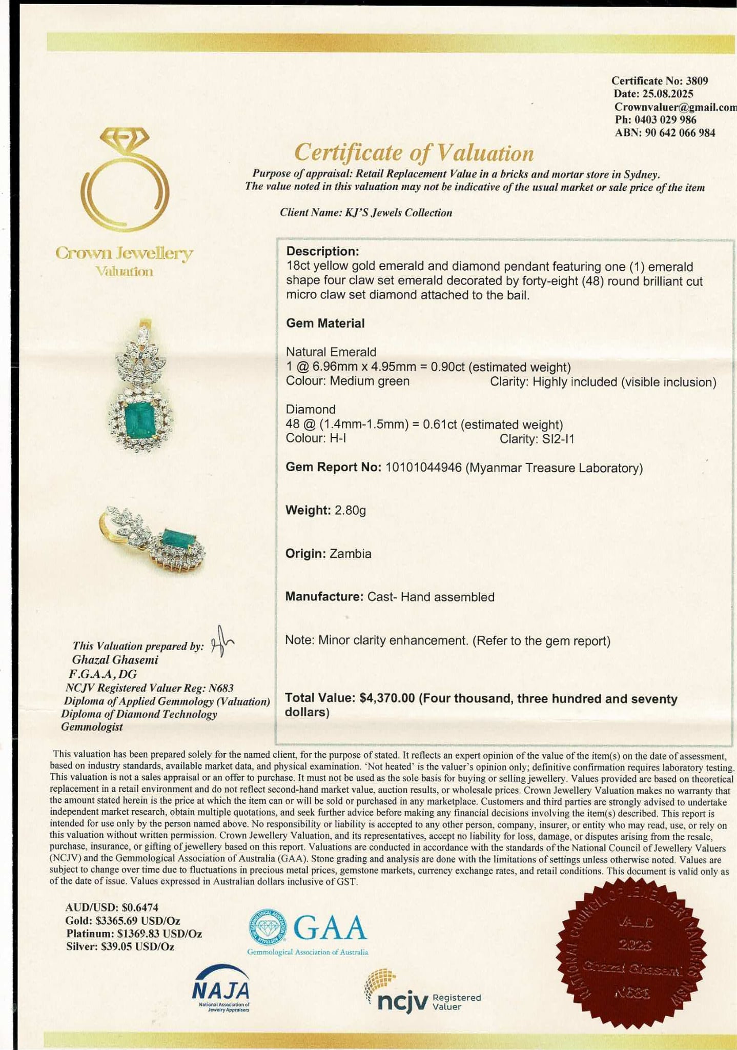 Emerald Cut Natural Emerald and Natural Diamonds Earrings and Pendant Set in 18K Solid Gold