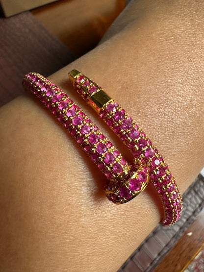 Cartier-Inspired Nail Bangle – Natural Unheated Red Ruby in 20K Solid Gold
