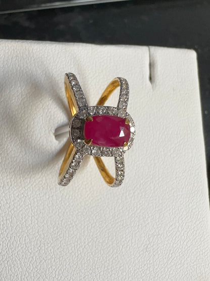 Beautiful Burmese Natural Unheated Ruby (1.0CT) and Natural Diamonds Ring in 20K Solid Gold