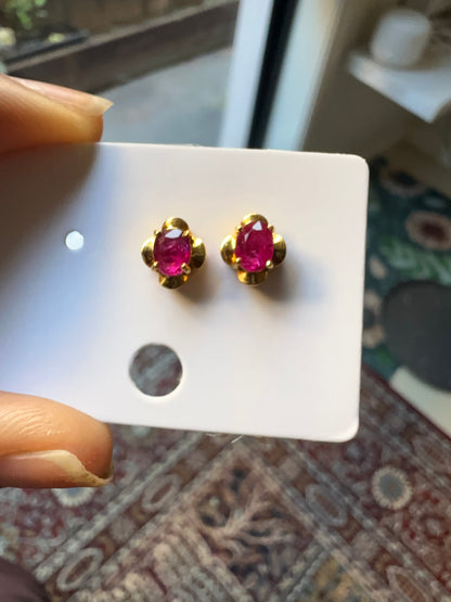 Timeless Nature Unheated Burmese Ruby Earrings Stud– 18K Solid Gold