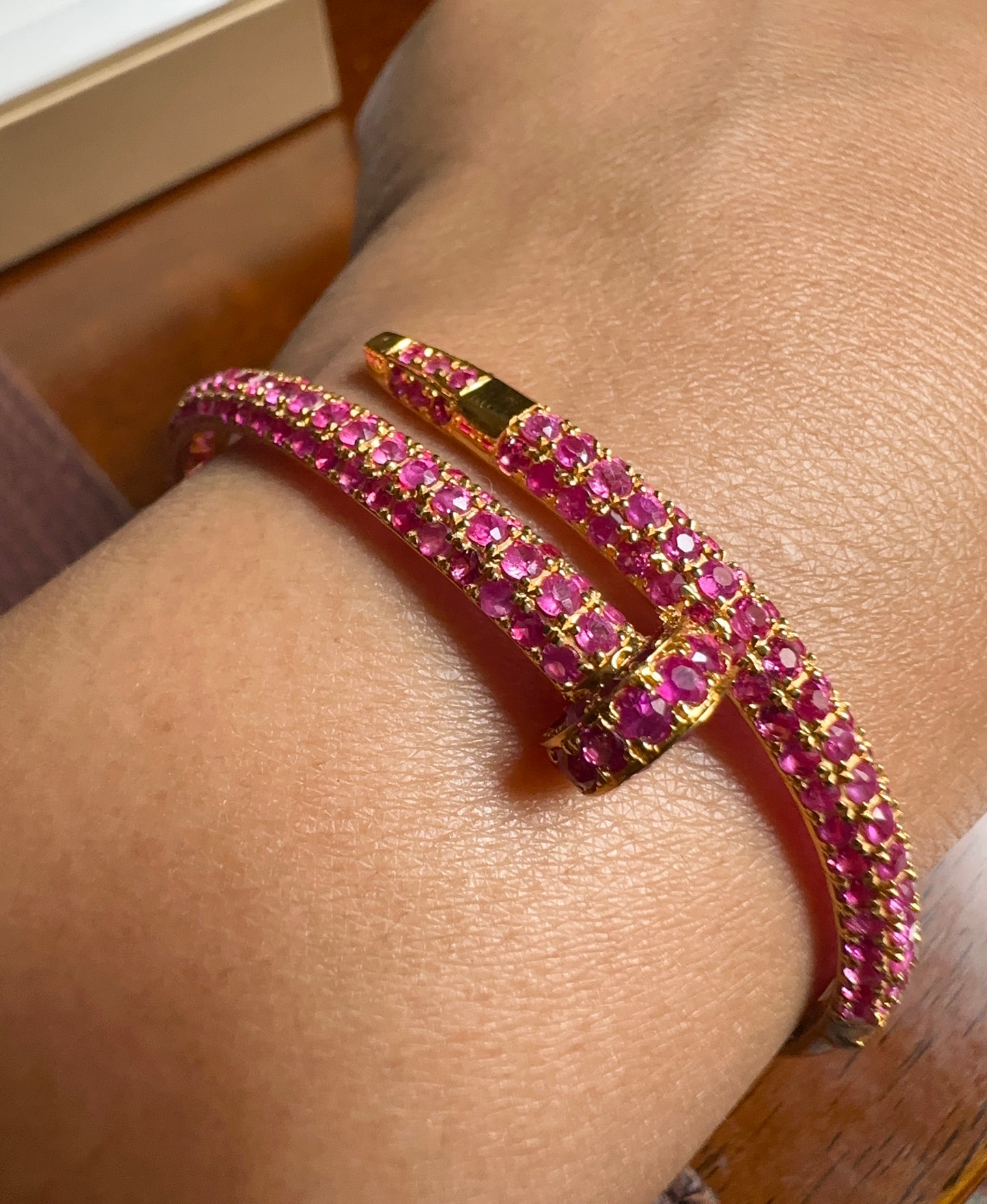 Cartier-Inspired Nail Bangle – Natural Unheated Red Ruby in 20K Solid Gold