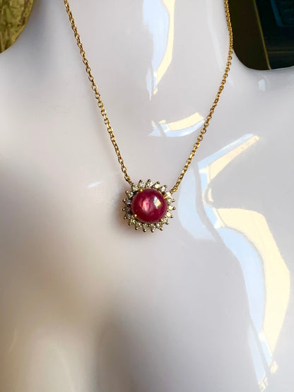 Celestial Ruby – 4.50ct Natural Unheated Mogok Star Ruby (4.5CT) Natural Diamonds & 20K Gold Pendant