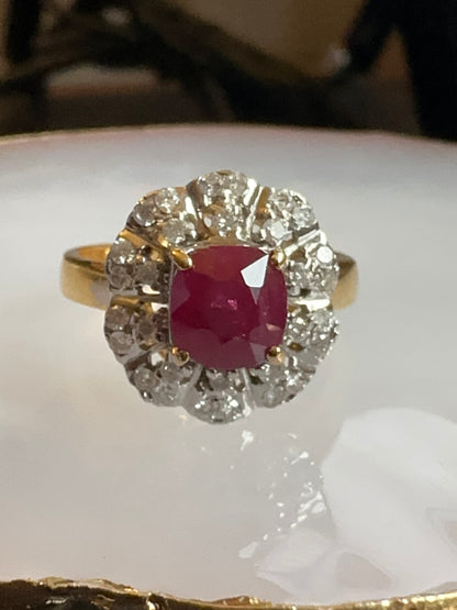 1.67CT Burmese Natural Unheated Ruby and Natural Diamonds Ring in 20K Solid Gold