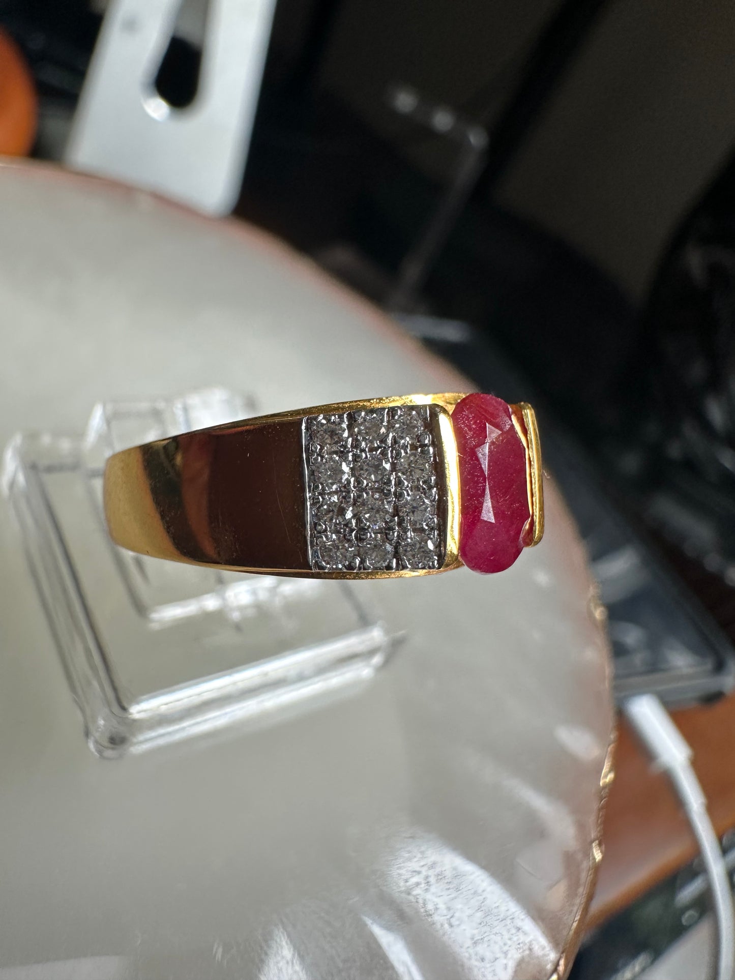 Unisex Unheated Burmese  Ruby Ring with Diamonds