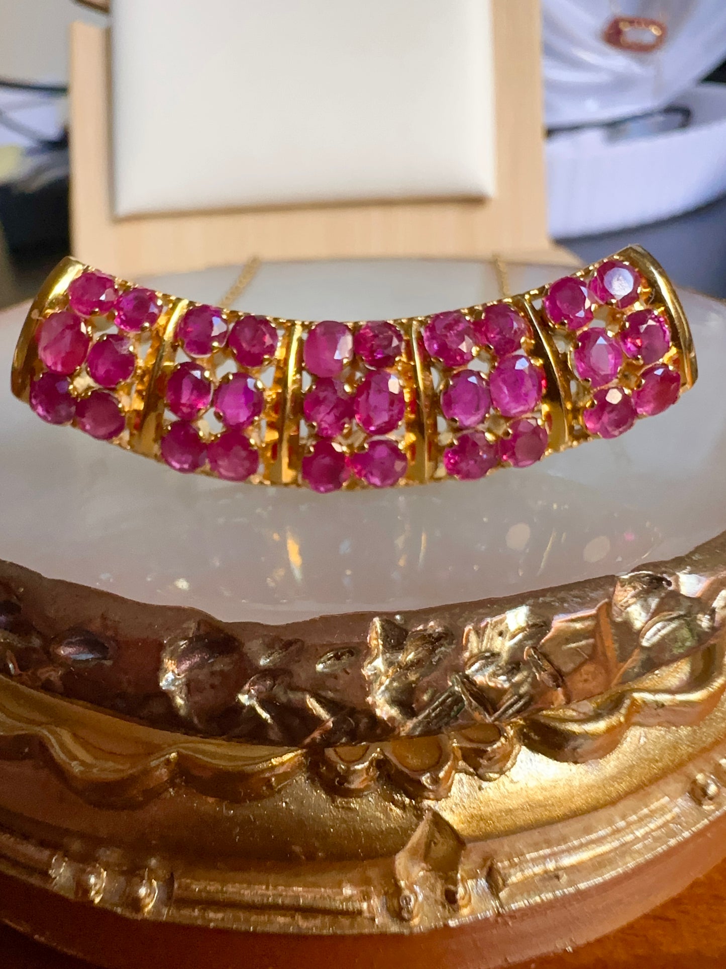 Artisanal Choker or Pendant with Natural Unheated Burmese Rubies in Solid Gold Chain.