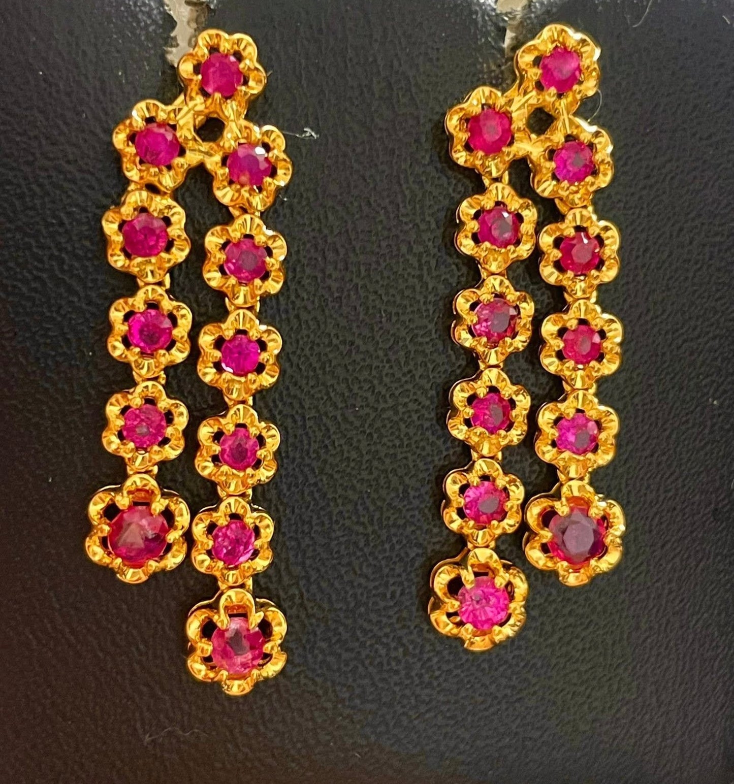 Timeless Floral Cascade Earrings – 20K Solid Gold with Natural Unheated Burmese Rubies