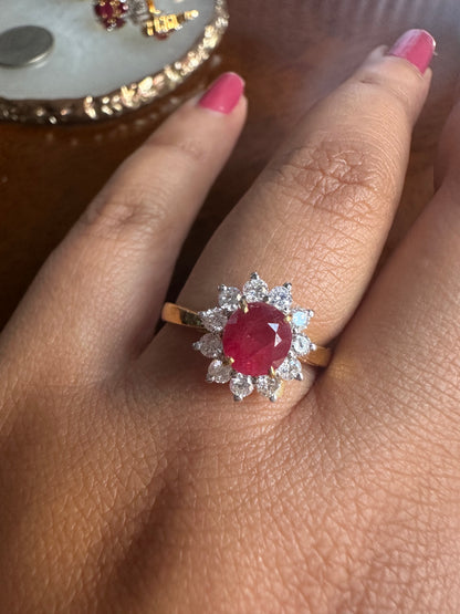 Diana-Inspired Natural Unheated Burmese Ruby (1.28ct) & Diamond Engagement Ring