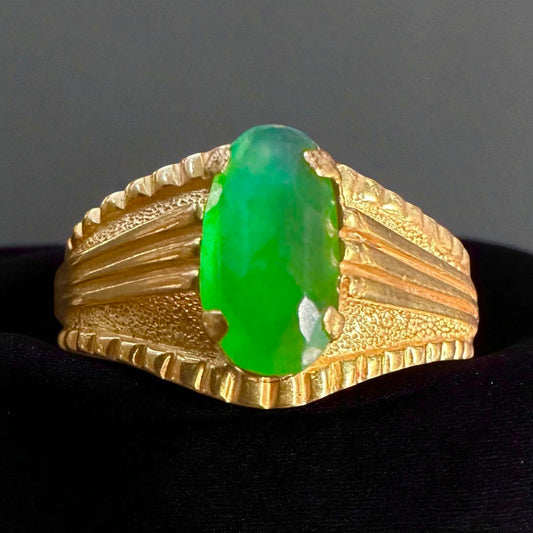 Unisex Ring - Apple Green Natural Untreated Burmese Jadeite Jade (Type A) in 22K Solid Gold.