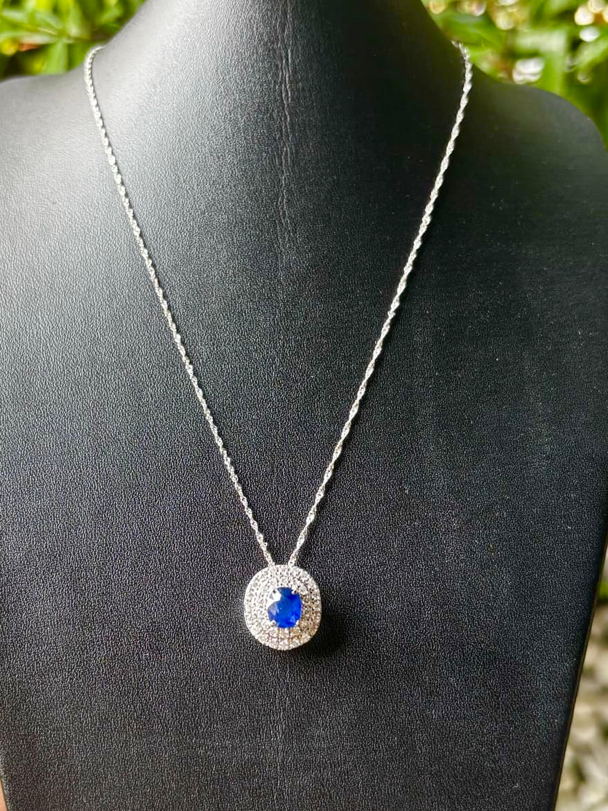 Natural Unheated Burmese Sapphire Earrings and Pendant in Solid Gold