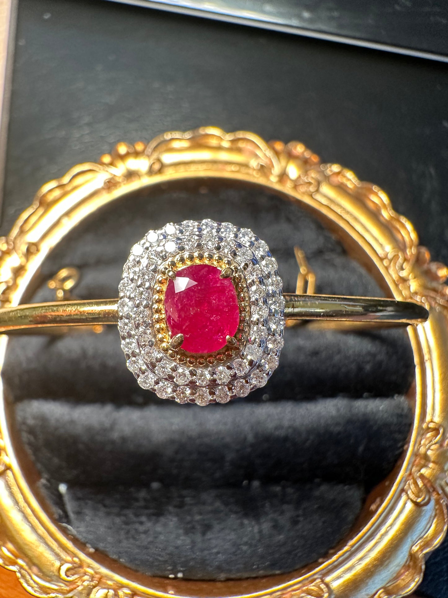 Natural Unheated Burmese Rubies and Natural Diamonds Bangle in 18K Solid Gold