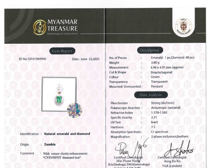 Emerald Cut Natural Emerald and Natural Diamonds Earrings and Pendant Set in 18K Solid Gold