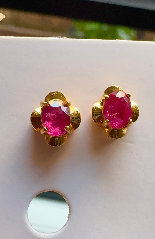 Timeless Nature Unheated Burmese Ruby Earrings Stud– 18K Solid Gold