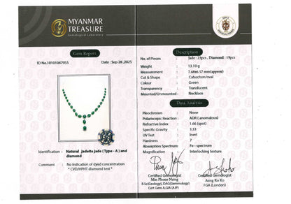 Natural Burmese Jadeite Jade (18.8CT) and Natural Diamonds Necklace in Solid Gold