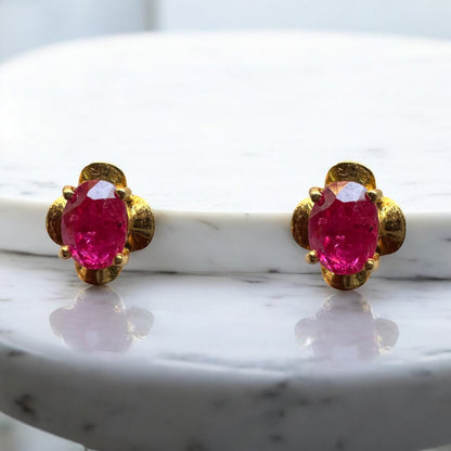 Timeless Nature Unheated Burmese Ruby Earrings Stud– 18K Solid Gold