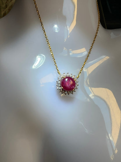 Celestial Ruby – 4.50ct Natural Unheated Mogok Star Ruby (4.5CT) Natural Diamonds & 20K Gold Pendant