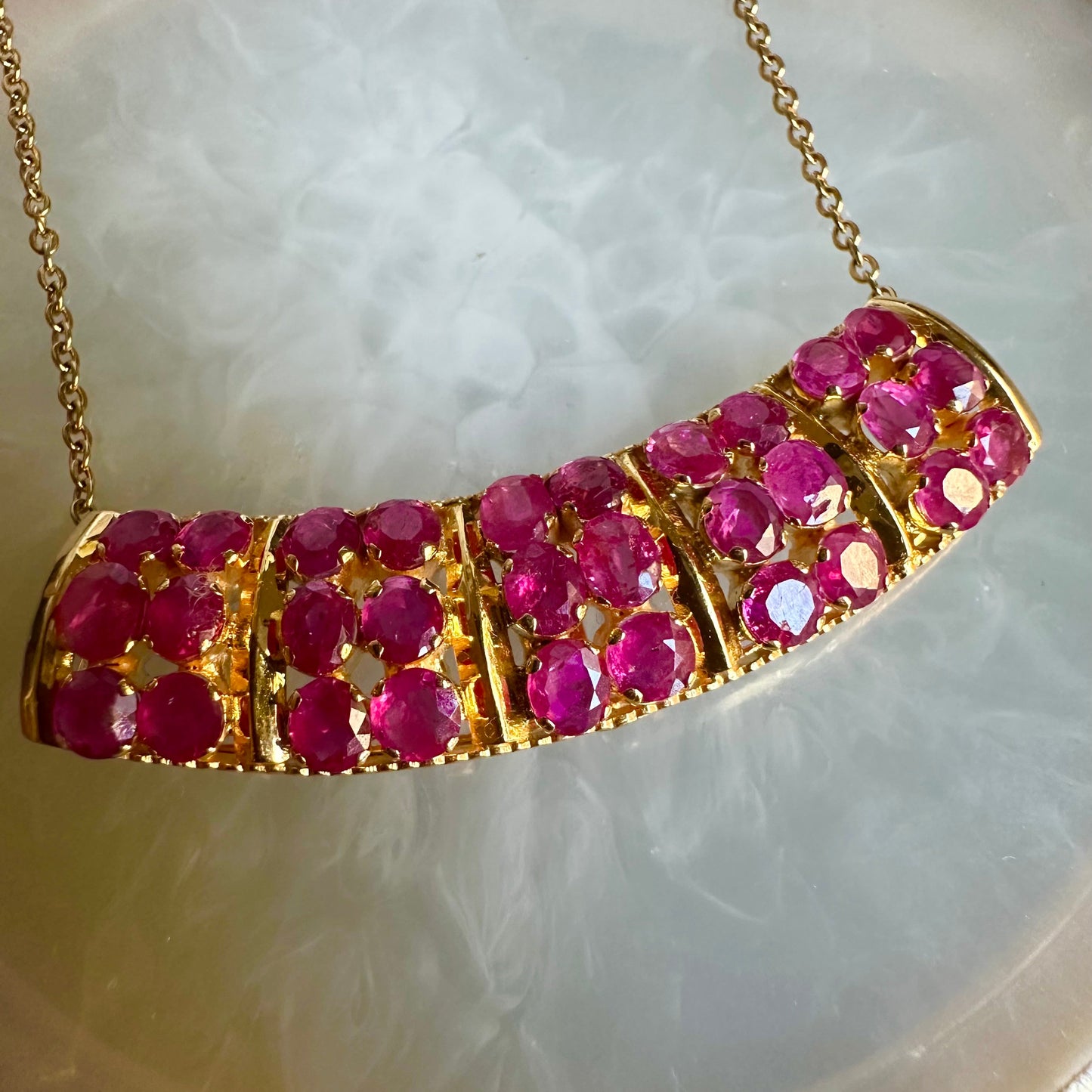 Artisanal Choker or Pendant with Natural Unheated Burmese Rubies in Solid Gold Chain.