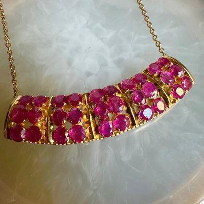 Artisanal Choker or Pendant with Natural Unheated Burmese Rubies in Solid Gold Chain.