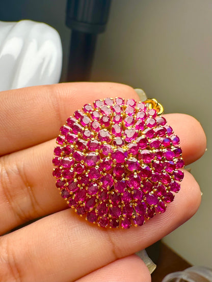 Natural Unheated Burmese Ruby Vintage Cluster Pendant | 18ct Yellow Gold | 12.00ct (100 pieces) Ruby