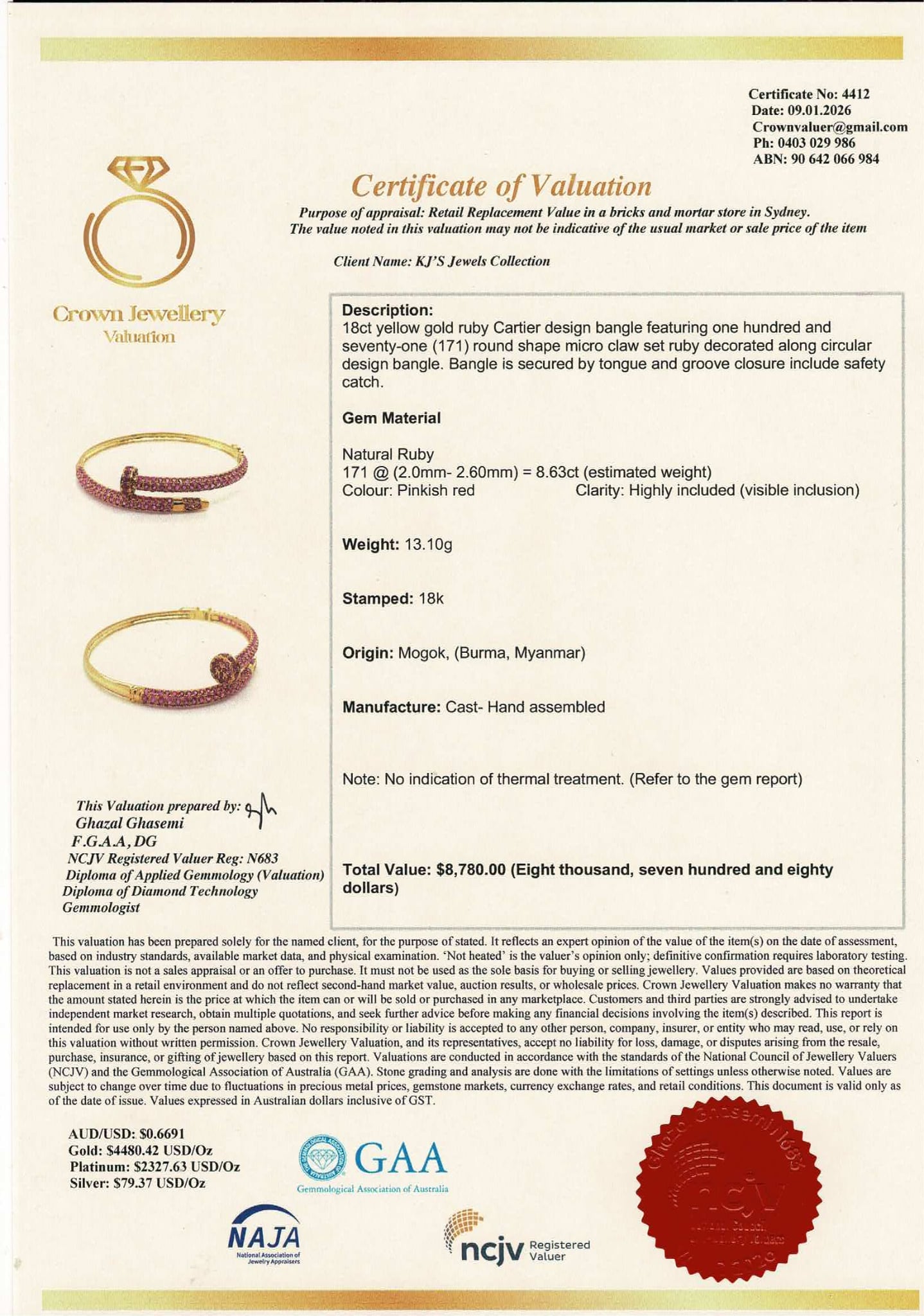 Luxury Cartier-Inspired Nail Bangle – Natural Unheated Burmese Rubies in 18K Solid Gold