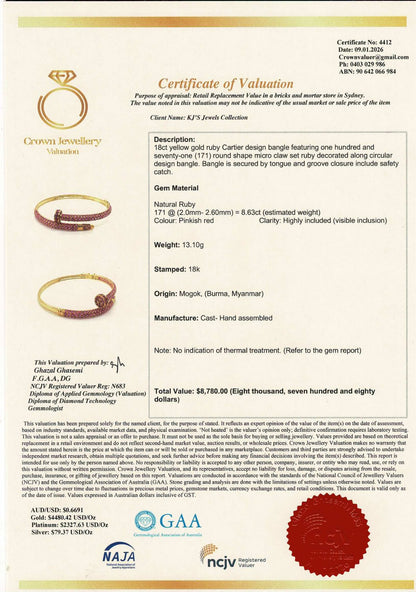 Luxury Cartier-Inspired Nail Bangle – Natural Unheated Burmese Rubies in 18K Solid Gold